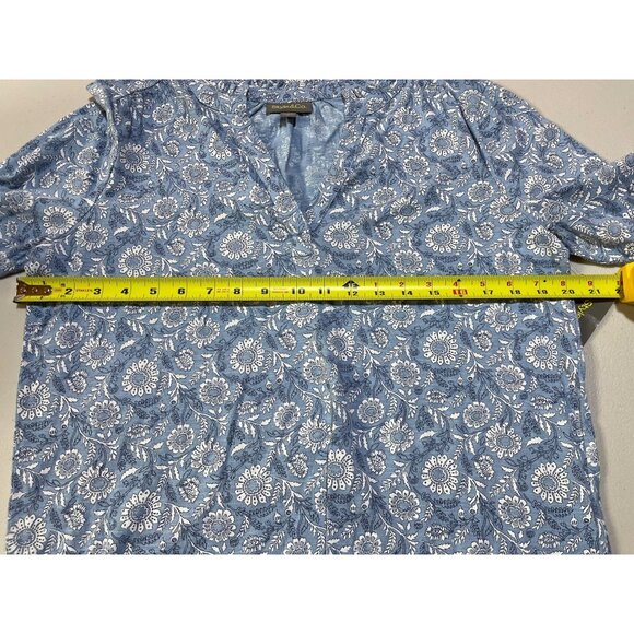 Style & Co. S Blue White Floral Print Long Sleeve Blouse Bloom Hydrangea - Picture 3 of 9